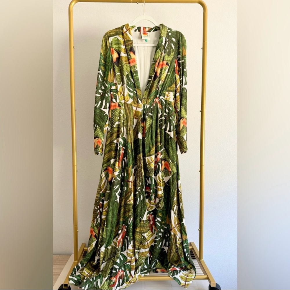Farm Rio Green Tropical Maxi Dress Size M - Picture 6 of 8